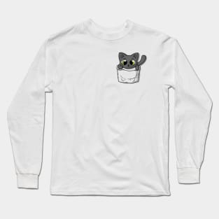 Cute Black Pocket Cat Long Sleeve T-Shirt